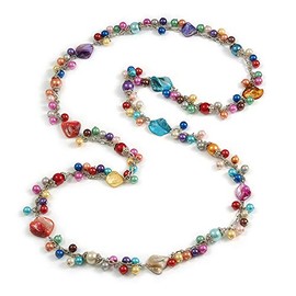 Avalaya Multicoloured Faux Pearl Bead and Sea Shell Long Necklace/ 130cm Long