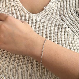 Silver Bracelet for Women 4mm Diamond-Cut Paperclip Chain Bracelet for Men 8 Inch