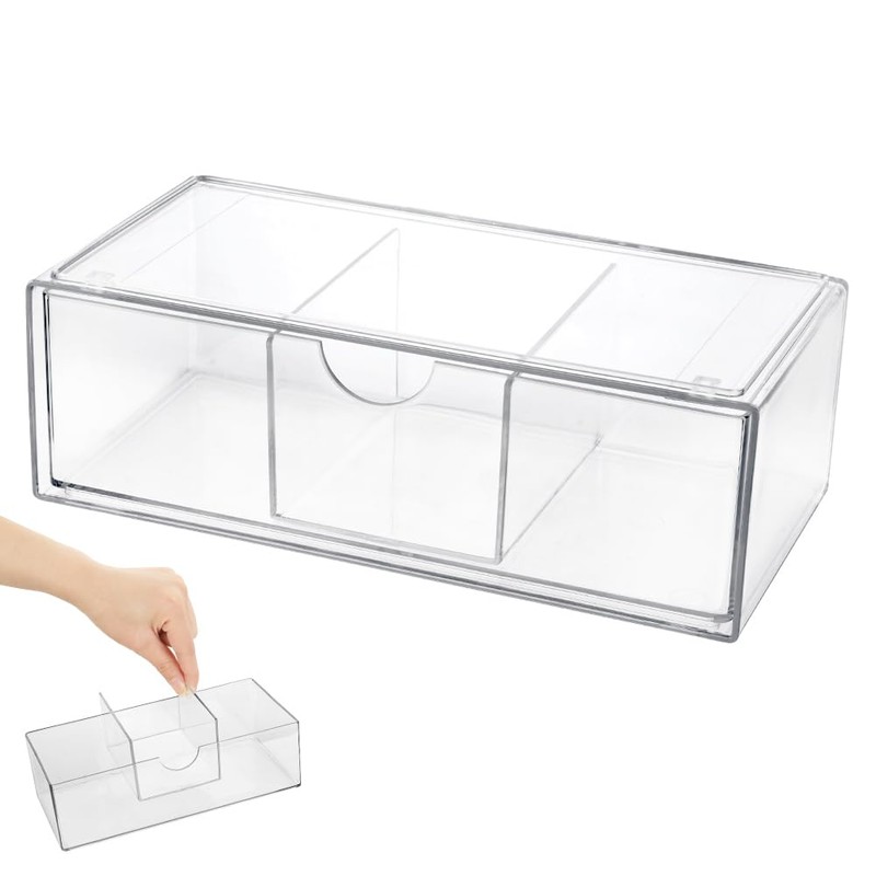 Alaoo Square Qtip Holder Dispenser, Small Drawers Organizer, 3 Compartments