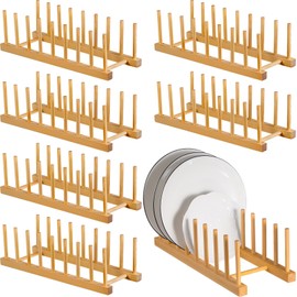 Domensi 6 Pcs Bamboo Dish Drying Rack Wooden Bamboo Plate Rack Pot Lid Organizer Bamboo Wooden Dish Rack Dish Organizer Rack for Cabinet Wooden Plate Holder Rack Storage Strainer for Counter Bowl Cup