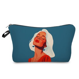 Livel lhood Modern White-haired Lady Makeup Bag Cute Small Organizer Zipper Pouch Modern White-haired Lady Coametic Bag Birthday Present for Women Friends -4, hzz16315