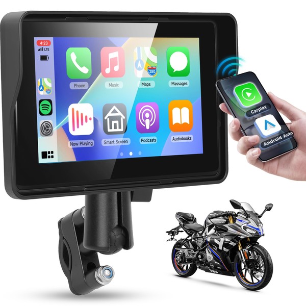 Rimoody Wireless Carplay Motorcycle Android Car, 5 Inch Toucuscreen Portable