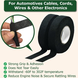 Wire Harness Cloth Electrical Tape, 3/4 Inch x 90 FT (5 Rolls), Automotive Wire Loom Heat Wrap Tape - High Temperature Fabric Wiring Harness, Heat Resistant & Heat Proof for Car Wires, Radio Speakers