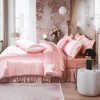 Bedorm Pink Satin Comforter Sets with Sheets White Pom Pom