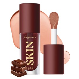 BANGFENG Big Brush Head Hydrating Lip Glow Oil Plumping Lip Tint, Hydrating Lip Gloss Tinted Lip Balm Transparent Lip Care, Long Lasting Nourishing Non-sticky Fresh Texture (Chocolate)