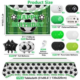 Football Party Supplies, Backdrop and Balloons Garland Set - Football Background and Tablecloths, 80 Latex Balloons for Balloons, Arch for Kids Birthday Party Decorations
