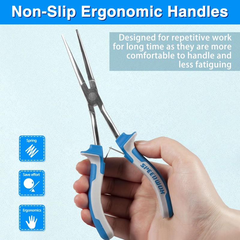 SPEEDWOX Long Reach Radio Pliers with Teeth, 7" Long Nose