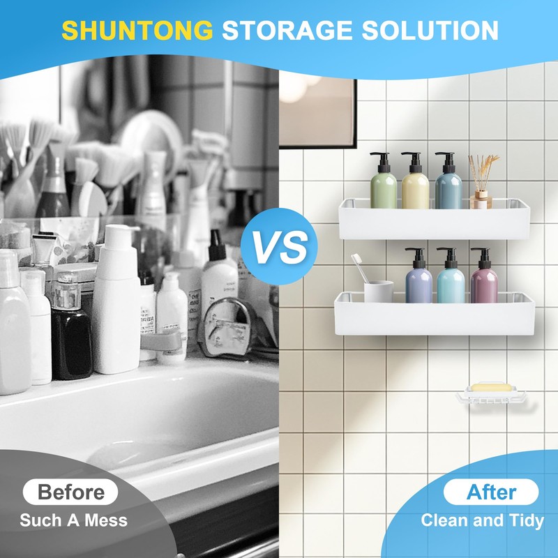Shuntong Premium Shower Caddy, 2 Pack White, Rustproof Stainless Steel