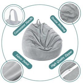 Highdi Bean Bag 70x80cm(No Filler),Corduroy Kids Bean Bag, Grey Gaming BeanBag,Washable Soft Comfortable Indoor Outdoor for Garden Living Room Furniture