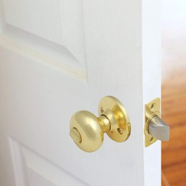Design House 753277 Cambridge 2-Way Latch Privacy Door Knob, Adjustable Backset, Polished Brass