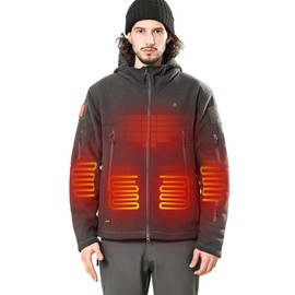 DEWBU Heated Jacket Polar Fleece with 12V Battery Pack Soft Fleece Electric Heating Hoodie for Men, Grey, 2XL