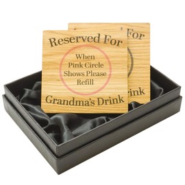 Reserved For Drinks Solid Oak Coaster Set. Gift set, in a box, set of two (Grandma and Grandad)