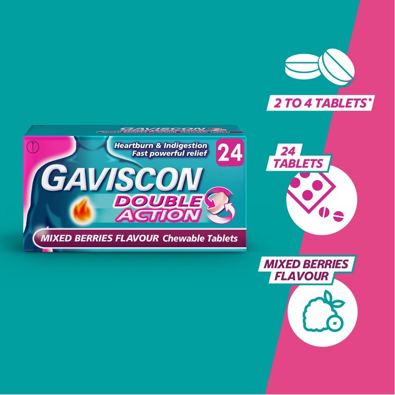 Gaviscon Double Action Tablets for Heartburn and Indigestion, Mixed Berries,