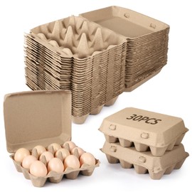 30 PCS Vintage Egg Cartons, Natural Pulp Dozen Cartons, 3 x 4 Square Eggs Tray, Paperboard Eggs Holder, Holds 12 Eggs, Stackable Egg Containers for Farms, Homes, Markets