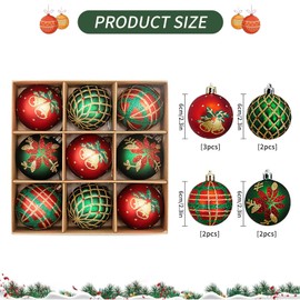 9 Pieces Christmas Baubles,60mm Christmas Ball Ornaments Decor for Xmas Tree Shatterproof Balls Seasonal Decorative Hanging Ball Ornaments for Xmas Party,Wedding,Holiday Home Decor Red and Green