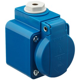 Mennekes (Company) 10082 Schuko Wall Mounted Socket, 3 Plug-In Terminals, IP 44 Protection, 2P + E Pole, 16 A, 230 V, Blue