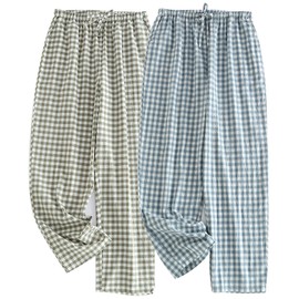 STMAHER 2 Pack Men's Plaid Pajama Pants Cotton Sleep Pants Lightweight Sleepwear Knit Woven Pjs Bottoms With Pocket(GB S)