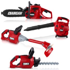 Arrowbash 4 Pcs Toy Gardening Tool Set for Kids Toy Leaf Blower Lawn Trimmer Chainsaw Lawn Cutter Battery Pretend Play Set Christmas Party Gift for Boys Girls