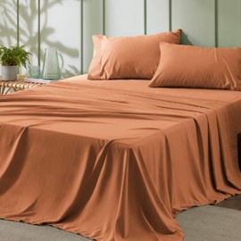 Bedsure King Size Sheets - Soft Sheets for King Size Bed, 4 Pieces Hotel Luxury Burnt Orange Sheets King, Easy Care Polyester Microfiber Cooling Bed Sheet Set