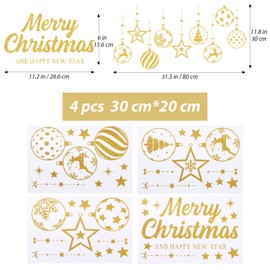4 Sheets Christmas Window Stickers Gold Glitter Christmas Window Clings Stained Glass Clings Merry Christmas Window Decorations Xmas Decorations