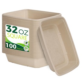 BIRCHIO 32oz Large Rectangle Paper Bowls [100-Pack], Heavy Duty Disposable Bowls Perfect for for Taco Salad, Burrito, Nacho, Pasta, Compostable Bowls for Party