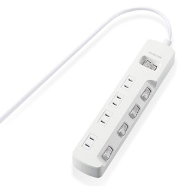 Elecom Lightning Guard Tap, Bulk & Individual Switches, 4 Outlets, 16.4 ft (5 m), White