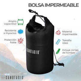 Canotagio Bolsa Impermeable. Mochila a Prueba de Agua para Senderismo y Deportes Acuáticos. Bolsa Seca Disponible en 5, 10, 20 y 30 Litros. Dry Bag. Waterproof Bag Backpack (Negro, 20 Lts)