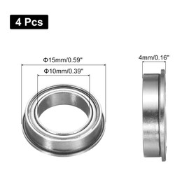 sourcing map F6700ZZ Flanged Ball Bearing, 4pcs 10 x 15 x 4 mm Chrome Steel Double Shielded ABEC3 ZV2 Flange Bearings