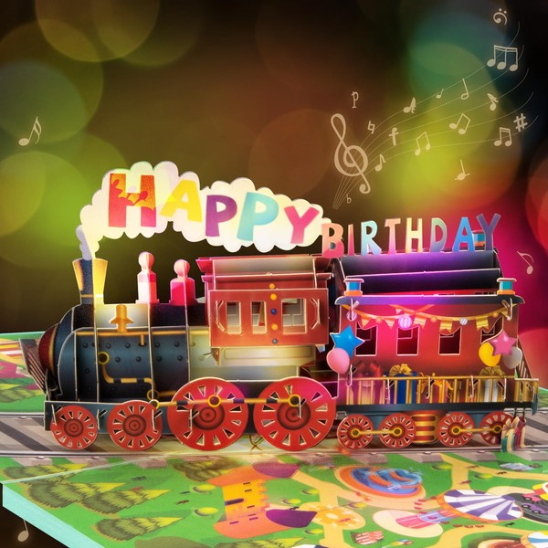 GREETING ART 3D Musical Birthday Pop Up Card,Happy Birthday Train