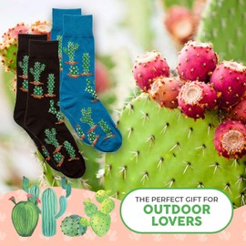 Foozys Women's Fun Outdoors Themed Novelty Crew Socks | 2 Pairs in Two Colors (Cactus)