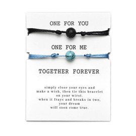 MENGLINA 2 Pieces Chinese Feng Shui Lava Natural Stone Beads Distance Bracelet Red String Lucky Couple Yin Yang Strand Bracelet for Men Women