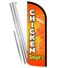 Vista Products Chicken Tenders Premium Windless Feather Banner Flag Kit (Flag, Pole, & Ground Mt)