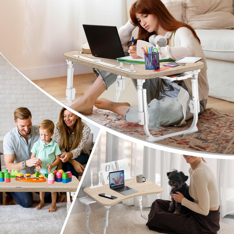 Lap Desk for Bed Adjustable Height, Foldable Bed Table with