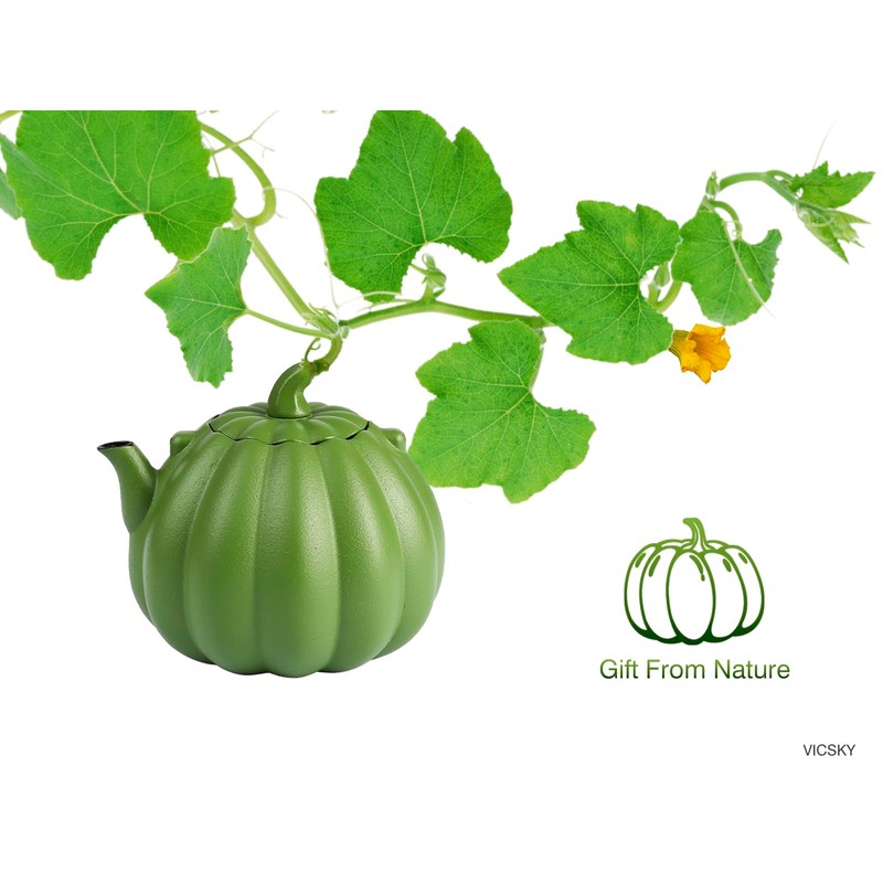 VICSKY Pumpkin Cast Iron Teapot (40 oz/1200 ml), Cute Natural