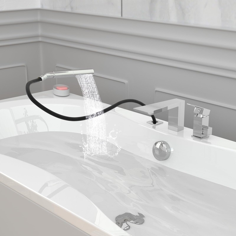 Hoimpro Deck Mount Bathtub Faucet Set, Polished Chrome Widespread Tub