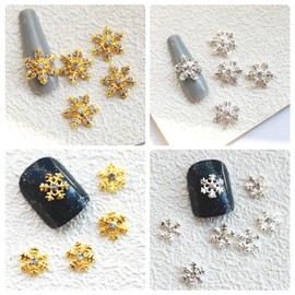 DANNEASY 40pcs 3D Christmas Nail Charms - Gold & Silver Snowflake & Reindeer Designs