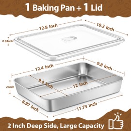 TeamFar Stainless Steel Lasagna Pan with Lid, 12.4x9.8x2 Inch Baking Pan