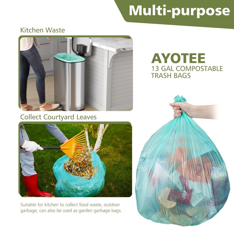 AYOTEE Compostable Trash Bags 13 Gallon Tall Kitchen, 45 Count