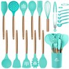 MIBOTE Silicone Cooking Kitchen Utensils Set with Holder, Wooden Handles