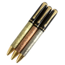 3 PCS Hillento 507 Classic Chinese Eight Horses Embossing Pattern Ballpoint Pens in 3 Colors(Bronze, Ancient Silver, Red Copper) with Transparent Pen Pouch