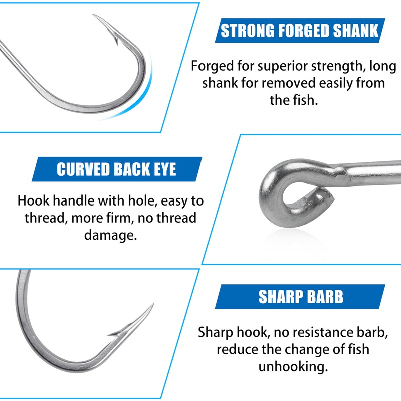 Octopus Beak Circle Hooks, 30pcs Stainless Steel Fishing Hooks Big