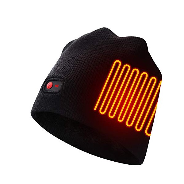 Autocastle Men Women Rechargeable Electric Warm Heated Hat Winter Battery Heat Skull Beanie (Pinstrip-Black, One Size)