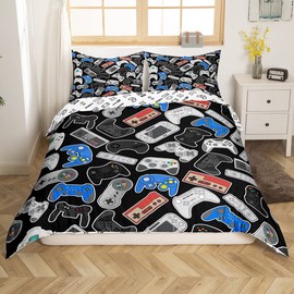 Boys’ Gaming Comforter Cover Set, Video Games, Reversible Bedding Set, for Kids, Girls, Youth Games Decor, Modern Gaming Console Gamer Duvet Cover, Gaming Joystick Bedspread, 135 x 200 cm