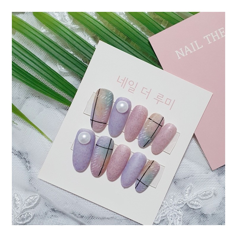 [Discount] Wangjinju Fogni Check Handmade Nail Tips - Short Oval