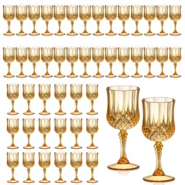 XUWAIDSGN 48 Pcs 7oz Plastic Vintage Wine Glasses Drinking Glasses Unbreakable Wedding Glassware Crystal Water Goblets Reusable Drinkware Vintage Champagne Flutes (48, Amber)