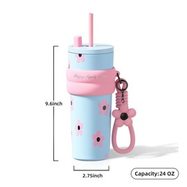 [Sidagar] 24oz Insulated Water Bottle – Cute Stainless Steel Tumbler with Lid & Straw | Keeps Drinks Hot/Cold 12H | Portable, Reusable, Dishwasher Safe | Ideal for Iced Coffee, Travel, Outdoor Fun, Summer Use dealsforyoudays:_Flower