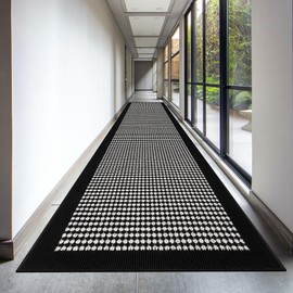 Ileading Runner Rug for Hallways 2.6'x12' Heavy-Duty Durable Entryway Floor Mat with Non Slip Rubber Backing Low-Pile High Traffic Carpet Machine Washable Accent Rug for Kitchen Helloween(Black&White)