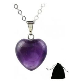 Collar Cadena Corazón Cuarzo Amatista Acero Yan Xi
