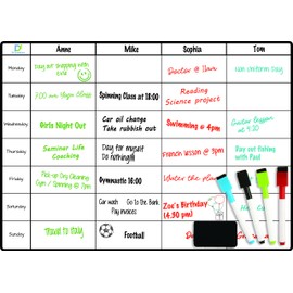 Meal Planner Whiteboard by DF Creations - Magnetic Weekly White Board for Fridge - Calender for Menu Plan - Board Task - Kids Activities - Study - Family Schedules 4 Dry Erase Markers and Large Eraser