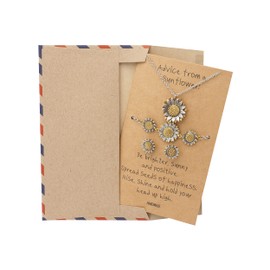 quan jewelry Sunflower Necklace, Face Mask Chains Lanyard and Brooch with Inspirational Greeting Card (Jewelry Set)